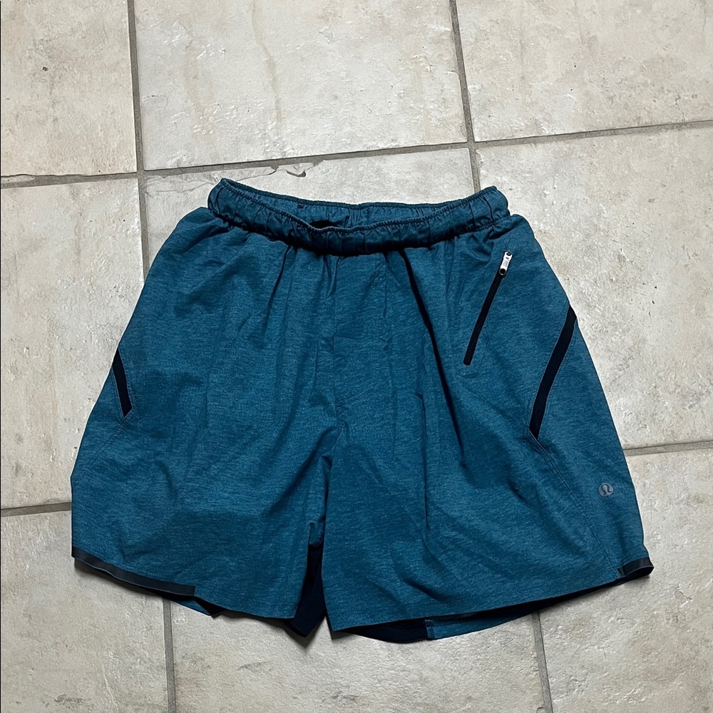 lululemon athletica Teal and Black Athletic Pace Breaker Lined Short